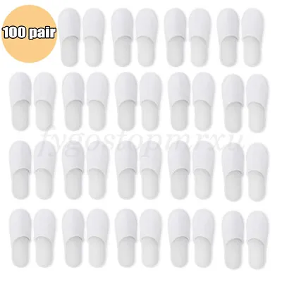 Buy 100 Pairs Spa Hotel Guest Thick Slippers Toe Towelling Disposable Terry Style • 63£