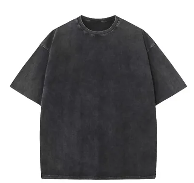 Buy Brand New Black Vintage Acid Wash Heavy Combed Cotton 230GSM T-Shirt Size Large • 15£