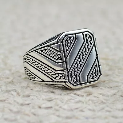 Buy Men's Ring 925 Sterling Silver Turkish Jewelry Chain Design Ring All Size • 43.39£