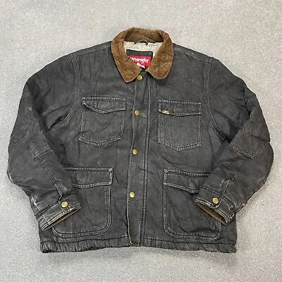 Buy Wrangler Denim Jacket Adult Large Black Sherpa Lined Corduroy Trucker Snap Men • 42.99£