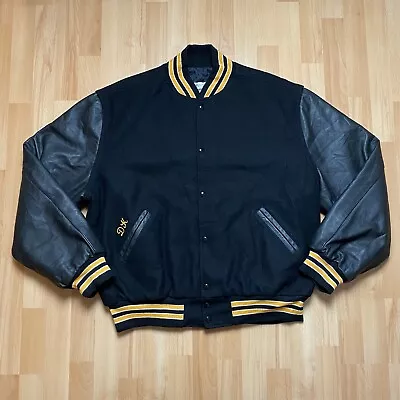 Buy Vintage Holloway Letterman Varsity Jacket Size 2XL XXL Black Yellow Leather • 64.99£