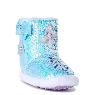 Buy DISNEY FROZEN ELSA & OLAF Rubber Bottom Sequin Boot Slippers Girls Size 11-12 • 14.95£