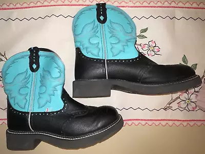 Buy Justin Womens Gypsy Western Casual Boot Short Black Turquoise Aqua Sz 11B • 37.84£