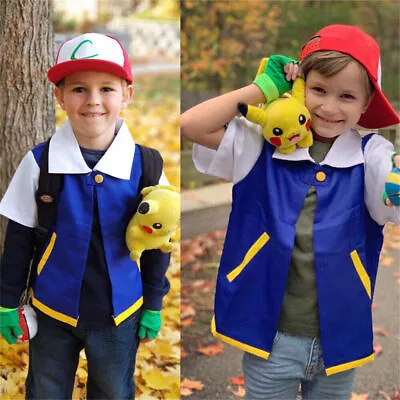 Buy Boys Girls Cosplay For Party Pokemon Cap Gloves Set Anime Ash Ketchum Clothes • 22.90£