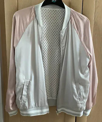 Buy New Look Light Pink White Reversible Mesh Satin Bomber Jacket - Size 12  • 15£