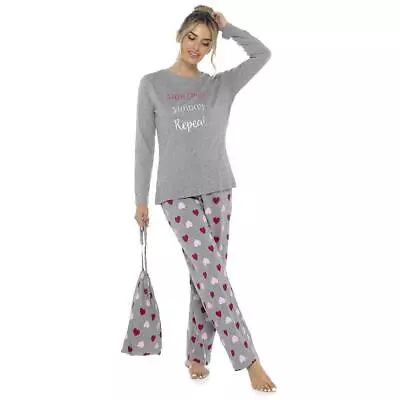 Buy Ladies Womens Girls Pyjamas Set Grey Long Sleeve Cotton • 9.99£