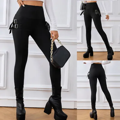 Buy Women Strap Buckle Punk Gothic Skinny Pants Leggings Steampunk Trousers Bottoms • 3.99£