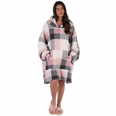 Buy Dreamscene Check Hoodie Blanket Soft Wearable Sherpa Oversized Sweatshirt, Blush • 13.99£
