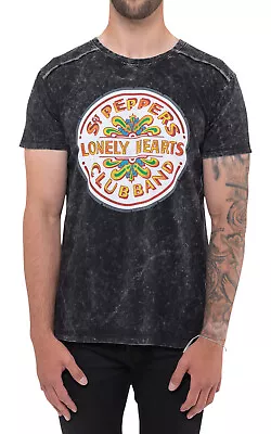 Buy The Beatles Sgt Pepper Drum Band Logo Snow Wash T Shirt • 17.95£