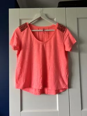 Buy Karen Millen Pink T-shirt With Studded Shoulders Size 12 • 6£