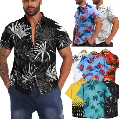 Buy Men's Hawaiian Shirt Surf Floral Beach Holiday Dance Print Stag Party Rockabilly • 6.79£