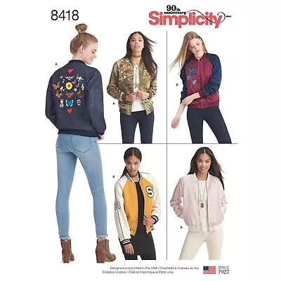 Buy SIMPLICITY 8418 LINED BOMBER JACKET Misses Sewing Pattern Sizes 4-12 & 14-22 • 12.69£