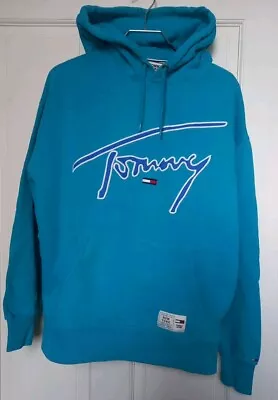 Buy TOMMY JEANS - Men's Size: M  BLUE Hoodie With Front Pocket BIG LOGO OVERSIZE • 24.99£
