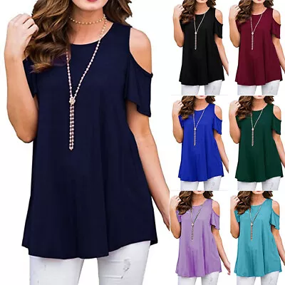 Buy Womens Cold Shoulder T-Shirt Blouse Ladies Summer Short Sleeve Tunic Tops Size • 2.49£