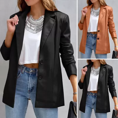Buy Women's PU Leather Blazer Coat Cocktail Party Slim Fit Outwear Cardigan Blouse • 24.94£