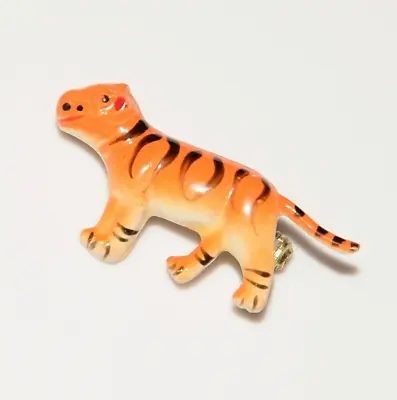 Buy Wee Vintage Costume Jewelry Cat Orange Enamel Tiger Wild Cat Animal Brooch Pin • 19.27£