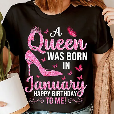 Buy Personalised Your Month Name Queen Was Born In Birthday Womens T-Shirts Top #DNE • 9.99£