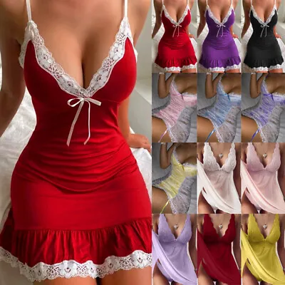 Buy Womens Sexy Lace Lingerie Nightdress Nightwear Ladies Babydoll Sleepwear Robe • 8.07£