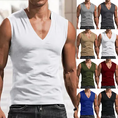Buy Mens Fitness Tank Tops Solid Muscle Gym Bodybuilding Sport Workout Vest T Shirt • 2.49£