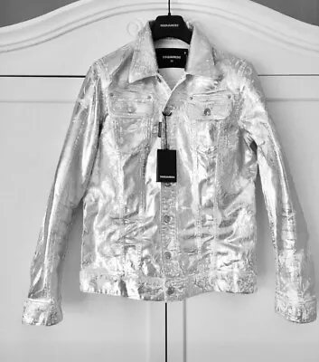Buy Dsquared2 Silver Metallic Coated Distressed Denim Jacket - Made In Italy • 749.99£