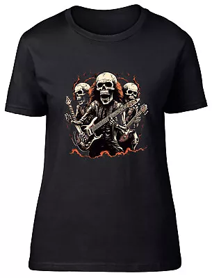 Buy Rock N Roll Band Womens T-Shirt Skeleton Gothic Guitar Music Ladies Gift Tee • 8.99£
