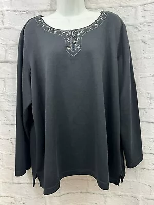Buy BM Black Jumper Tight Knit Sequin & Button Collar Size XL Long Sleeve Stretchy • 8.23£