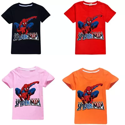 Buy Kids Boys Spiderman Print Summer Short Sleeve T-shirt Casual Tops Tee 2-13 Years • 7.99£