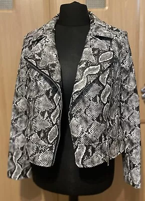 Buy Helene Berman Faux Snake Print Leather Biker Jacket Size 10 BNWT • 39.99£