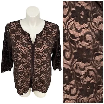 Buy INC Top Womens 3X Lace Shirt Work Office Casual Date Night Brown Peach Holiday • 16.07£