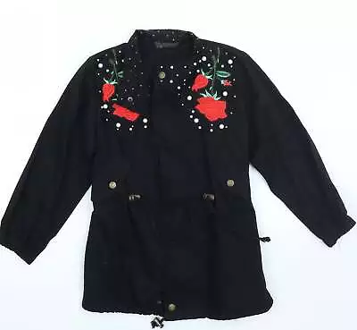 Buy Happy Star Womens Black Floral Jacket Coat Size 8 • 9.50£