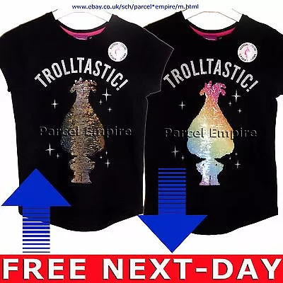 Buy TROLLTASTIC Troll T-SHIRT Reversible The Amazing BRUSH SEQUIN Girls Top Children • 12.98£