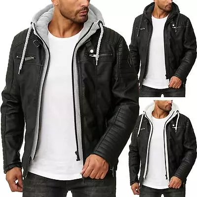 Buy Redbridge Men's Jacket Art Leather Biker Between-Seasons Hood M6013H • 126.84£