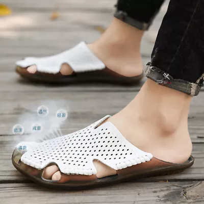Buy Summer Genuine Leather Toe Cap, Perforated And Breathable Trendy Men's Slippers • 28.79£