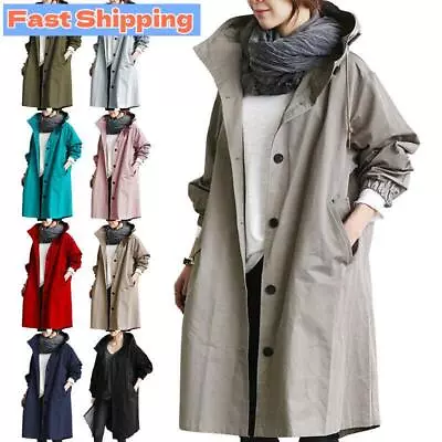 Buy Oversize Hooded Trench Coat Ladies Outdoor Wind Raincoat Forest Jacket Womens • 16.99£