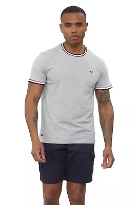 Buy New Men's Cotton Contrast 3 Colour Neck Stripes & Sleeve Plain Short Sleeve Tee • 5.99£