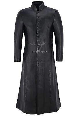 Buy Men's FULL-LENGTH 'MATRIX RELOADED' Coat Black 100% REAL LEATHER 1425 • 249.47£