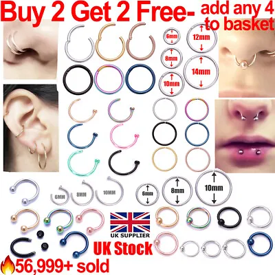 Buy Nose Ring Nose Lip Hoop Cartilage Tragus Helix Ear Piercing Surgical Steel Rings • 1.49£