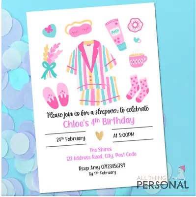 Buy Sleepover Pyjama Birthday Party Invitations Personalised Invites Children Card • 5.49£