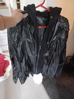 Buy Womens Faux Leather Hoodie Jacket Size 14 To 16 Never Worn • 21£