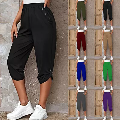 Buy Womens 3/4 Length Capri Cropped Pants Casual Shorts Trousers Joggers Size 6-16 • 2.99£