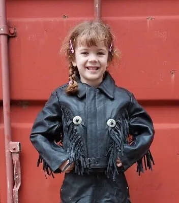 Buy Baby Biker Kids Leather Childs Motorcycle Concho Fringe Brando Jacket Black T • 71.99£