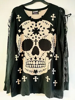 Buy Banned Apparel Jumper Sweater Size M Black Skull Goth Cross Lace Up Sleeves  • 25£