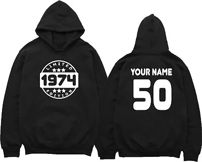 Buy 50th Birthday Hoodie Personalised Limited Edition 1974 Custom Name 50 Men Women • 21.99£