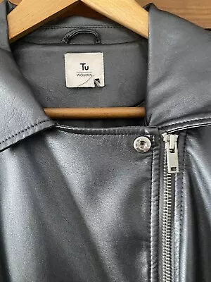 Buy TU Steel Grey  Faux Leather Biker Jacket Size 20-22 Full Zip Vgc • 12.99£