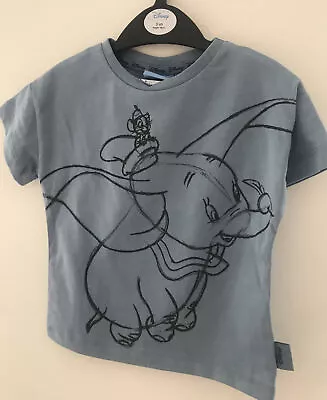 Buy Disney Dumbo Blue Short Sleeved Cotton T-shirt Age 3 Years • 7£