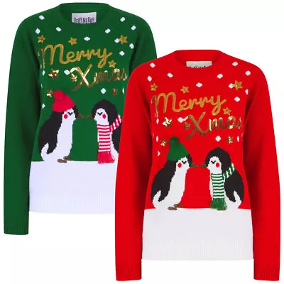 Buy Women's Christmas Jumper Sequin Knitted Crew Neck Xmas Sweater Pullover Penguin • 18.99£
