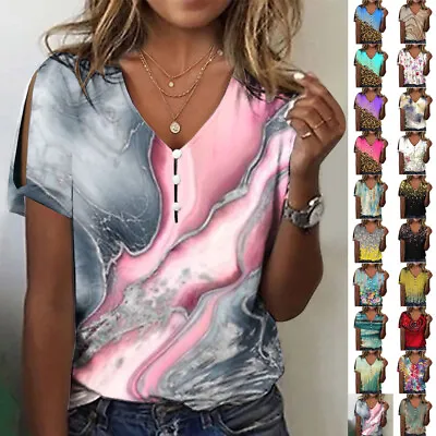 Buy Women Plus Size Summer Tie Dye Top Short Sleeve T-shirt Ladies Button Blouse Tee • 11.99£
