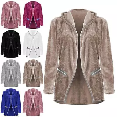 Buy Womens Teddy Bear Cardigan Ladies Fleece Fluffy Fur Zip Pockets Long Jacket Coat • 10.99£
