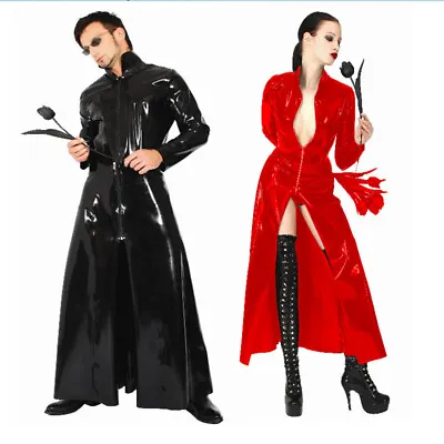 Buy Men Women Steampunk Gothic Long Coat PVC Leather Long Jacket Goth Coat Playsuit • 46.79£