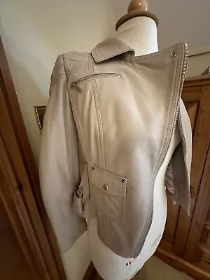 Buy Beautiful Soft Nude Leather Quilted Biker Style Jacket Size 6 Karen Millen 🌸 • 55£